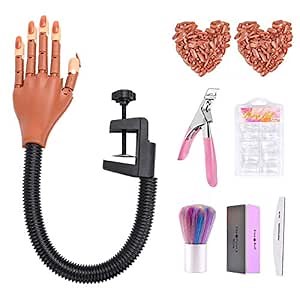 Nail Trainning Practice Hand for Acrylic Nail-Flexible Nail Training Hand Kits, False Fake Mannequin Model Train Hand with 300 PCS Nail Tips, Nail Files