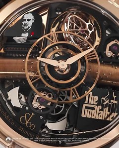 The Opera Godfather Minute Repeater uses two hammers to strike exposed circular gongs to sound out the hours, the quarters of hours, and the minutes. In the Opera Godfather Minute Repeater, the gongs circle above the dial, visible through the large sapphire crystal and rose gold case. This voluminous case enhances the clarity, tone, and richness of the sound of the gongs. .⠀ .⠀ .⠀ .⠀ .⠀ .⠀ .⠀ .⠀ .⠀ #jacobandco #jacobandcowatches #hautehorlogerie #hautehorology #inspiredbytheimpossible #godfather