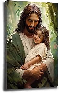 XWNLTEPK Jesus Christ Girl Child Painting Print Christ's Embrace Wall Art Gift Fashion Living Room Home Decor Canvas Christian Kids Room Decoration Wall Jesus Portrait Canvas Wall Art Poster