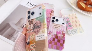 Compatible with iPhone 17 Pro Case, Aesthetic Cute Patchwork Pattern Designed, Soft TPU Slim Shockproof Phone Case for Girls Women, Pink Blue Jesus Collage