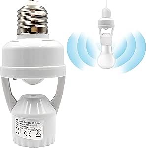 Motion Sensor Light Socket, Infrared Motion Screw LED CFL Incandescent Bulb Adapter, Outdoor Indoor Garage Light, for Basement