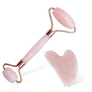 Jade Roller Gua Sha Facial Tools Set - Beauty Skin Care Face Roller Massager, Natural Rose Quartz Jade Stone Facial Roller, Anti-Aging, Relieve Wrinkles, Eye Puffiness and Muscle Relaxing