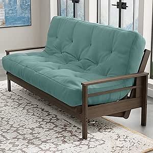 Loosh Home | 8" Queen Size Futon Sofa Bed Memory Foam Cooling Gel Mattress - USA Made, Teal, No Frame