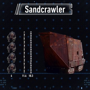 Commonly used on Tatooine, and with their own built in magnetic suction tube for debris, Sandcrawlers are… how tall? | Star Wars