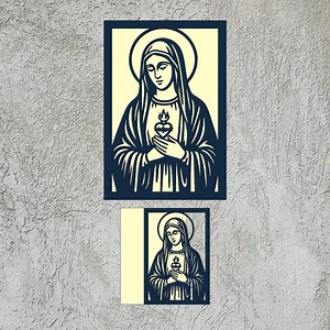 Sacred Heart Virgin Mary SVG Laser Cut File: Catholic Wall Art - Etsy