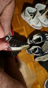 Spraying cum on my old worn adidas and nikes