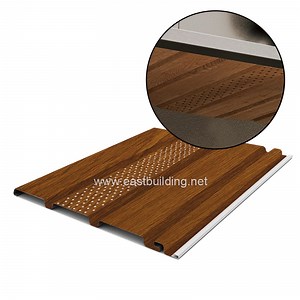 [Hot Item] Custom Color 12inch Fireproof Exterior Eave Wood Texture Vinyl Air Ventilation Middle Vented PVC Soffit Ceiling Panel