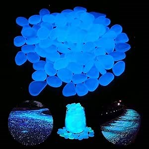 Fane 480PCS Glowing Pebble, Glow in The Dark Pebbles, Luminous Decorative Stones Driven by Light & Solar Energy, Outdoor Stone for Sidewalks, Gardens, Aquarium Swimming Pools 2022 Blue
