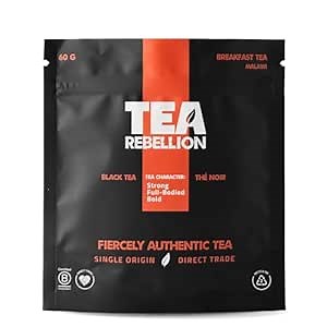 Tea Rebellion | Breakfast Black Tea | Fair Trade, UTZ+ & Rainforest Certified | Strong, Full-Bodied, Bold | Malawi Sourced | 60G Loose Leaf Tea