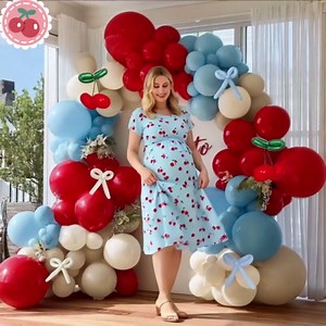 Red Blue Cherry Balloon Arch Kit Double Stuffed, Ruby Red Dusty Light Blue White Sand Ivory Balloon Garland with Long Latex Balloons for Cherry on Top Birthday Valentines Baby Shower Party Decor