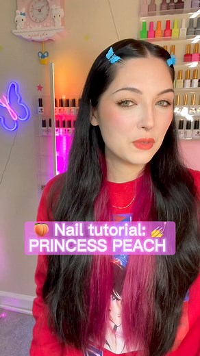 How to paint PRINCESS PEACH nail art 🍑✨ Save this video for your next nail art attempt! #nailarttutorial #nailart #gelnails #naildesign | Madison McCollough