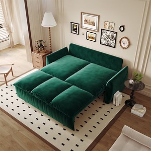 Timbernest 70.9" Futon Sofa Bed, 2 Seater Pull Out Sofa Bed, Velvet Convertible Sleeper Sofa with Pillows, Green