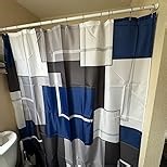 BTTN Geometric Stall Shower Curtain - 36 x 72 Small Narrow Shower Curtain Set with 6 Plastic Hook, Machine Washable, Weighted Hem, Modern Decorative Polyester Cloth Shower Curtains for Bathroom - Teal