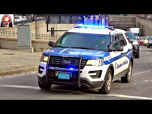 Boston Police Car Ford Interceptor Responding Lights and Sirens