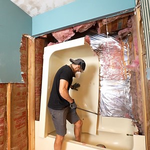 5K views · 29 reactions | Start to Finish Bathroom Remodel! This old moldy bathroom needed an update, so I gutted it and gave it a fresh makeover. Check it out! | Fix This Build That | Facebook