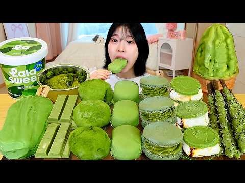 ASMR MUKBANG | Matcha Green tea Dessert Party! Ice Cream, Macaron, Mochi, Cookie, Chocolate.
