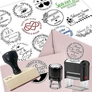 Custom Wedding Stamp Self Inking Personalized Wedding Postage Stamps with Name Date Refillable Save The Date Stamp for Invitation - Round