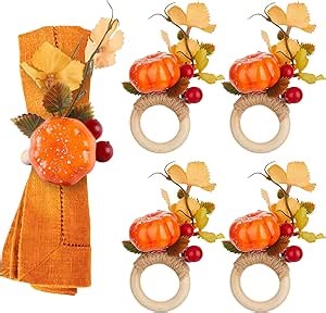 4 Pieces Napkin Rings Halloween Pumpkin Eyeball Hand Napkin Rings Holder Fall Napkin Ring Set for Halloween Dinner Table Decor Accessories (Orange Pumpkin)