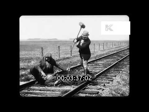 1910s Slapstick Villain Chains Woman to Railway Track