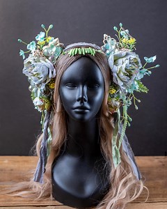 Aqua Mermaid Headdress, Seashell Crown With Vintage Flowers & Ribbons - Etsy