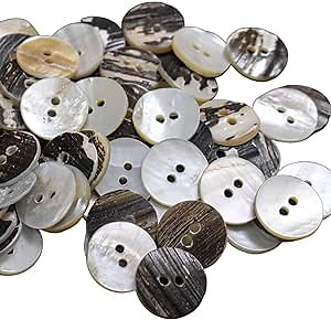 Embroiderymaterial Double Hole Mother of Pearl Buttons for Embelishment, Sewing and Crafting (72 Pieces, White & Brown, 18 MM)