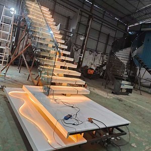 [Hot Item] Spiral Staircase Railing Curved Stairs with Lighting Glass Baluster Floating Steps