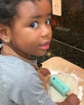 Little Girl Flattens Dough Using Rolling Pin- 1184778-5