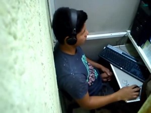 Caught latino stroking his cock in public cyber place