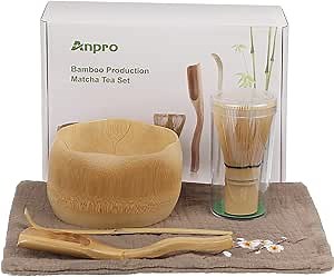 Anpro Bamboo Matcha Tea Whisk Set, Bamboo Whisk Holder Handmade Matcha Ceremony Starter Kit For Traditional Japanese Tea Ceremony (Bamboo-5)