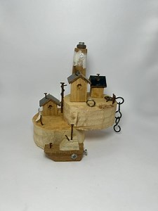 Rustic Coastal Village Sculpture: Handmade Miniature Lighthouse Cabin Decor - Etsy
