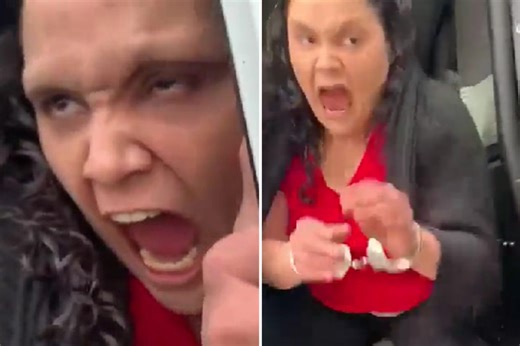 Moment female 'people smuggler' GROWLS at officer as she's bundled into van