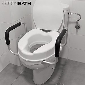 [Hot Item] Ortonbath Handicapped Medical 2 Inch Portable Raised Toilet Seat with Armrest and Handrail for Elderly People