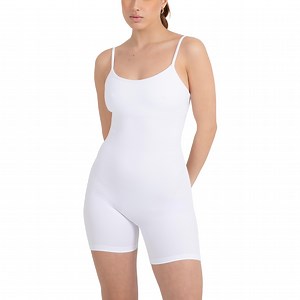 YITTY Active Women's Seamless Spaghetti Strap Short Jumpsuit – 5" Inseam One-Piece Ribbed Romper, Built-In Bra, Tummy Control,True White, M