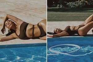 Kim Kardashian shows off her curves in sexy cut-out swimsuit
