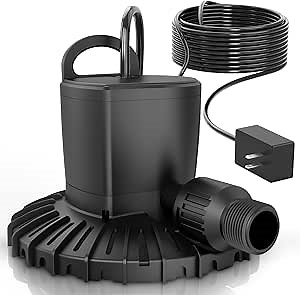 SZMP Pool Cover Pump, Automatic Swimming Pool Cover Pumps with 3/4”Check Valve Adapter, Submersible Water Pump with 49.2ft Power Cord, 2400L/H Water Removal for Pool, Hot Tub, Rooftop, Water Bed