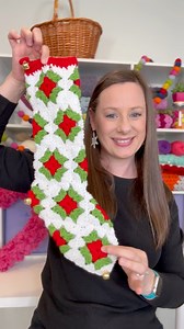Classic Granny Square Stocking! ❤️✨💚 Link to free pattern and full video tutorial in comments! | Fiber Flux
