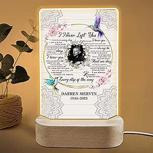 Personalized Memory Acrylic Plaque with photo Customized LED Lamp Picture Frame Text Photo Frame Wooden Stand for Loved Ones Lost Sympathy Bereavement Angel Funeral Gift Remembrance Gift, Memory Gifts