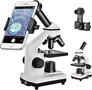 Gosky Microscope 40x-640x Optical Glass Lenses LED Student Biological Compound Microscope with 16x Eyepiece Smartphone Digiscoping Adapter - All Metal Framwork