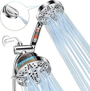 Filtered Shower Head Combo with Handheld Sprayer, High Pressure Rain Shower with 8+10 Spray Settings, 5" Dual Head with 60" Hose, Chrome