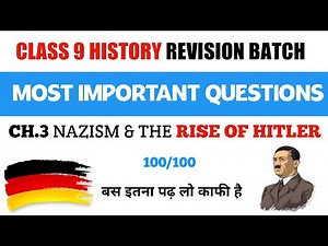Class 9 SSt History Most Important Questions | Ch. 3 Nazism & Rise of Hitler Nazivad Most Imp. MCQ