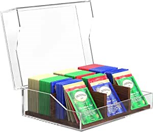 Tea Bag Organizer, 6 Compartments Tea Organizer for Tea Bags, Acrylic Tea Box for Tea Bag Storage
