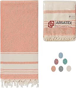 Turkish Beach Towel – 100% Cotton, Prewashed, 38 x 74 Inches – Oversized, Quick Dry, Sand Free, Lightweight – for Beach, Bathroom, Pool, Spa, Gym, Picnic and Yoga – with Travel Bag (Orange)