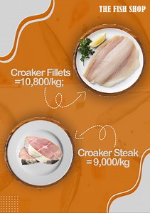 Treat your family to our yummy croaker fillets—they are delicious, and you won’t stop eating! Croaker Fillets N10800/kg Croaker Steak N9000/kg Order now and treat your family to a seafood feast they won’t forget! Visit our store or call us at 08141813332 to place your order today. #TheFishShop #seafood #croakerfish #foodart #croakersteak #naijafoodlover #lagosfoodlover #fish #seafood #fishfood | THE FISH SHOP NIGERIA | Facebook