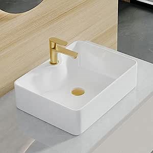 Bathroom Vessel Sink, Eridanus 19" x 14" White Vessel Sink Rectangular Bathroom Sink Porcelain Ceramic Vessel Sinks for Bathroom Vanity Sink Above Counter Basin with One Hole