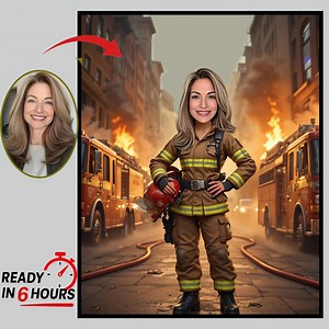 Custom Female Firefighter Caricature – Personalized Portrait Gift | Firewoman Cartoon Drawing - Etsy