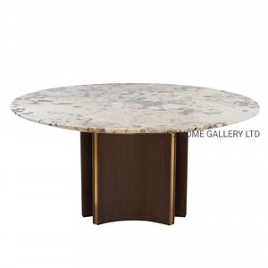[Hot Item] Elegant Round Dining Table with Natural Marble Top and Wooden Base