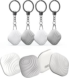 Key Finder, Bluetooth Tracker Item Locator with Key Chain for Keys Pet Wallets or Backpacks and Tablets, Batteries Include (2 White & 2Gray, 4 Pack)
