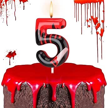 Photect Bleeding Number Candle Halloween Birthday Candle Have a Killer Birthday Cake Topper for Gothic Decoration Horror Themed Halloween Party(Number 5)
