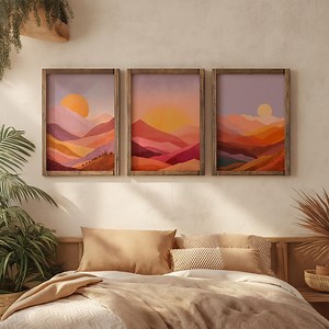 Boho Mountain Sunrise Print Set: Minimalist Desert Landscape (digital Download) - Etsy