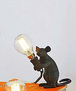 Table Lamp Mouse Shape Resin Desk Light Bedside Lamp Light Home Room Decor (Sitting, Black)